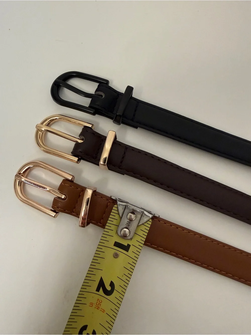 Three Classic Skinny Faux Leather Belts - Black, Brown, Tan